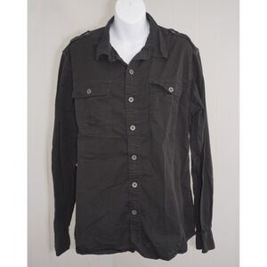 Converse One Star Mens Large Black Long Sleeve Button Down Shirt with Epaulets